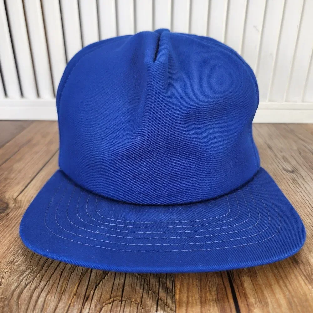 VINTAGE New Era Pro Design Made in USA Snapback Hat Royal Blue 5-Panel Plain Cap